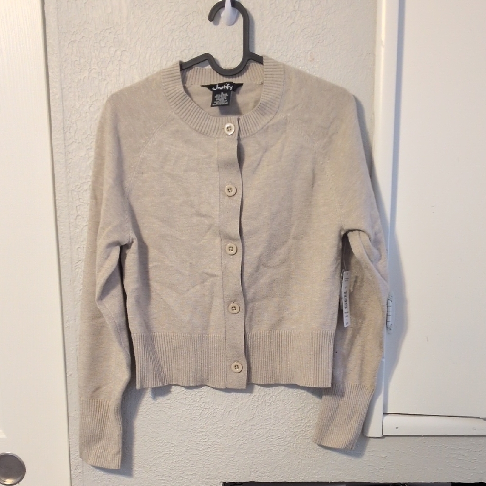 Justify Neutral Cream Button-Front Cardigan